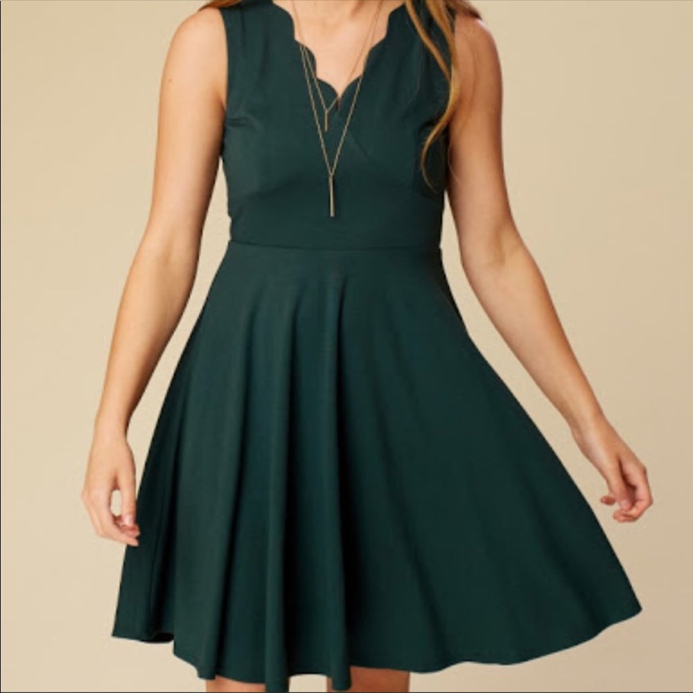 Altar’d State Emerald Scallop Fit and Flare Dress